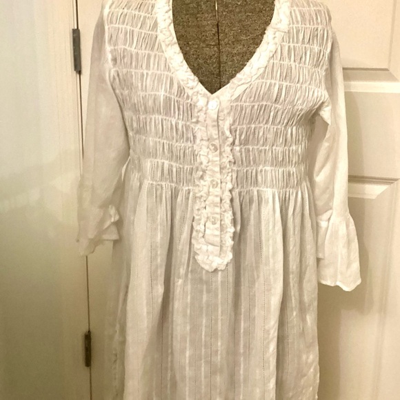 PEPPERMINT BAY white sheer smocked tunic - Picture 2 of 7